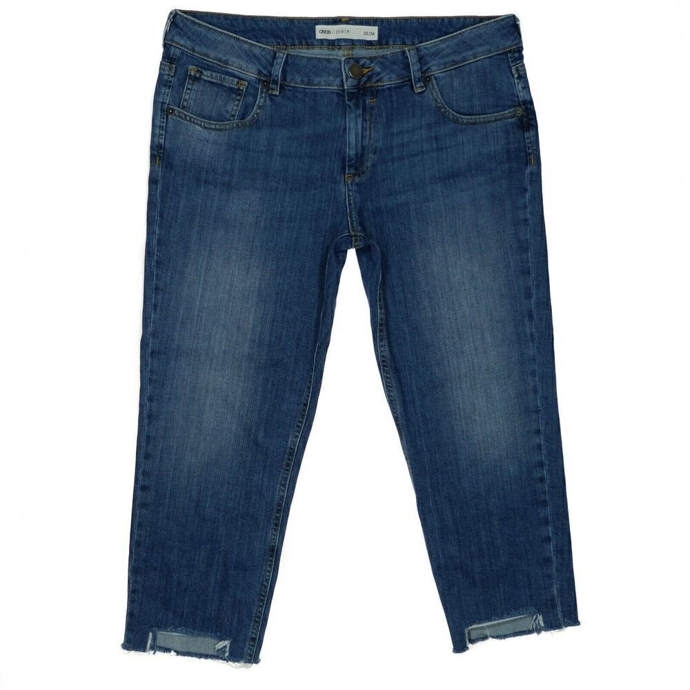 Asos Crop Capri Jeans Size 32 Womens Blue Denim Stretch Measures 33 x 21.5